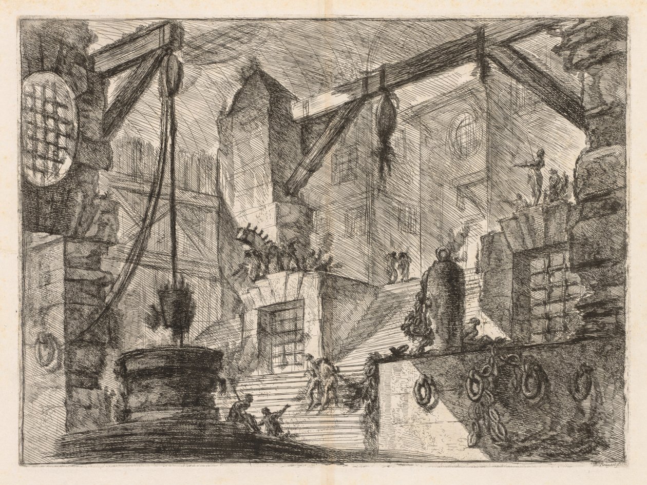 Las Prisiones: Interior con Columnas y una Escalera Ancha, 1745-1750 de Giovanni Battista Piranesi