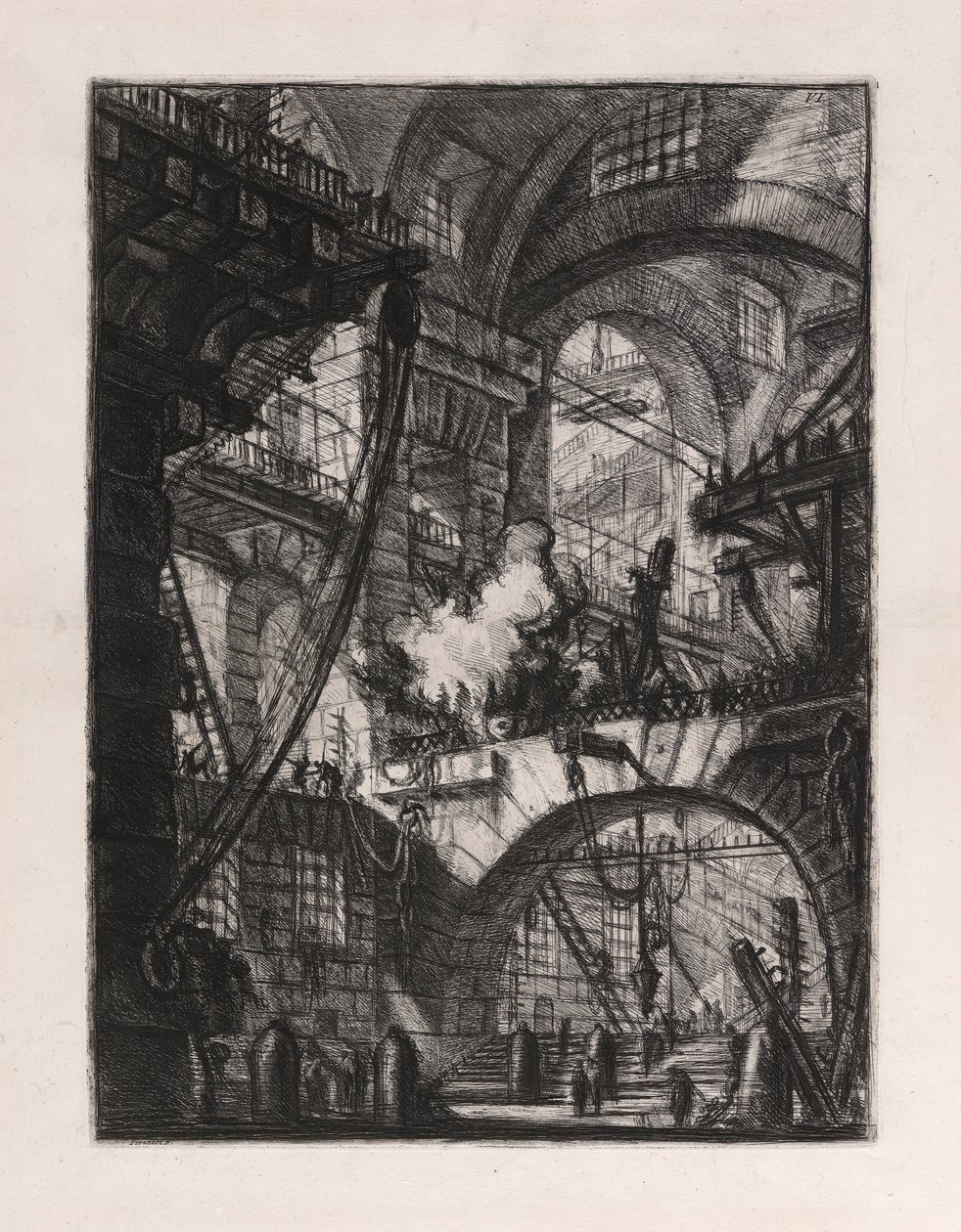 El fuego humeante, placa 6 de Carceri d de Giovanni Battista Piranesi