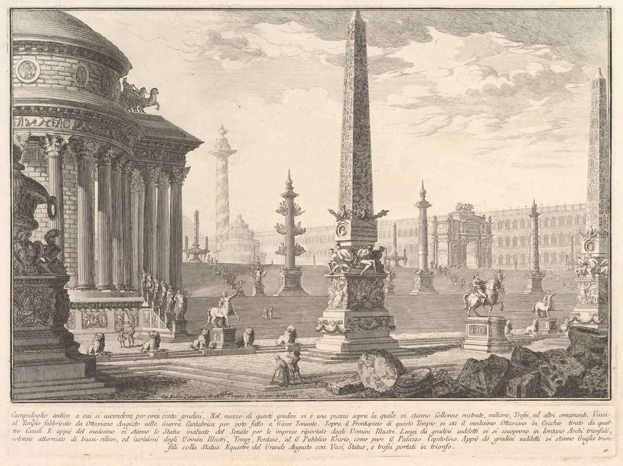 El antiguo Capitolio ascendido por aproximadamente cien escalones de Giovanni Battista Piranesi
