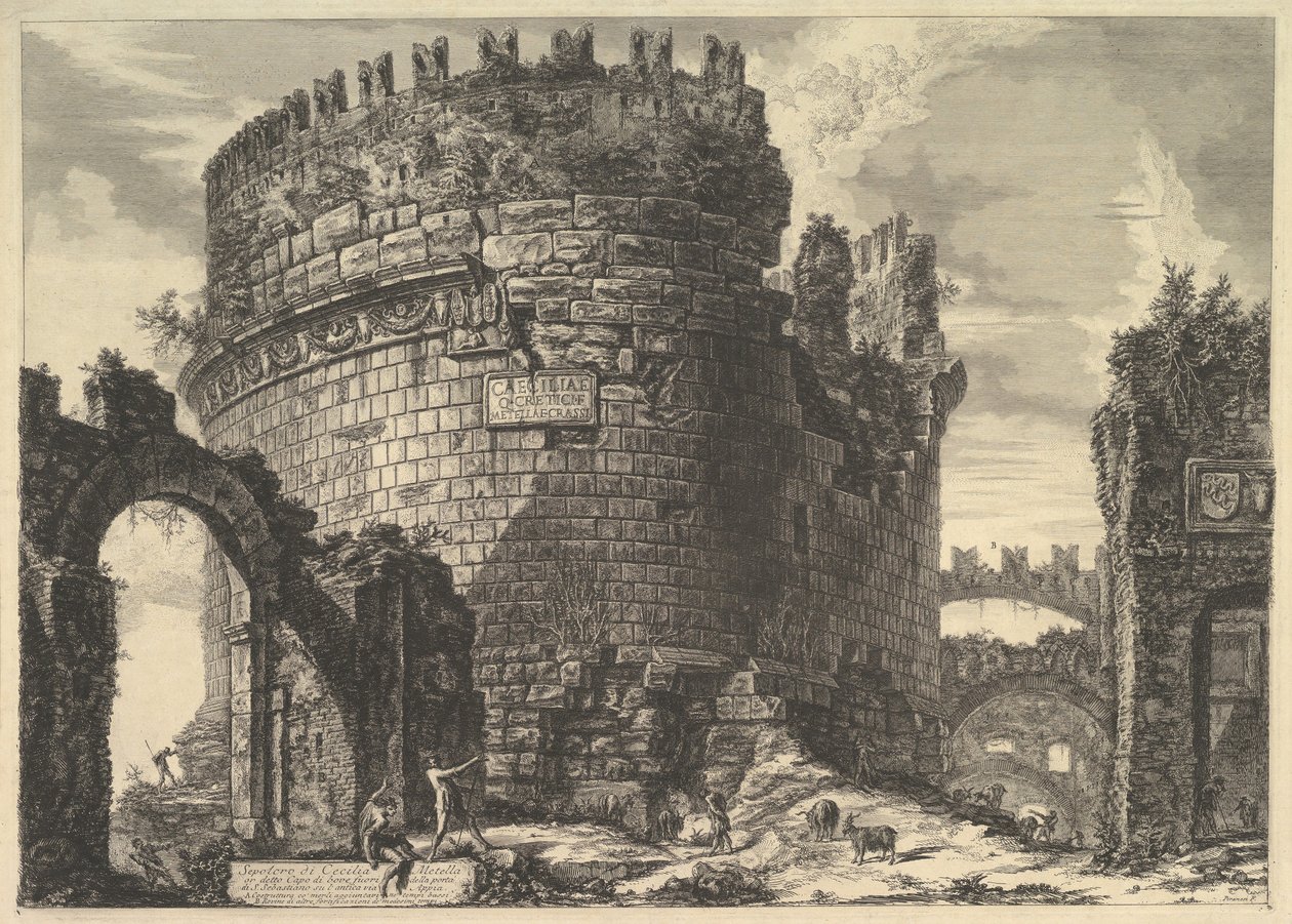 La Tumba de Cecilia Metella, de Vedute di Roma Vistas Romanas, ca. 1762 de Giovanni Battista Piranesi