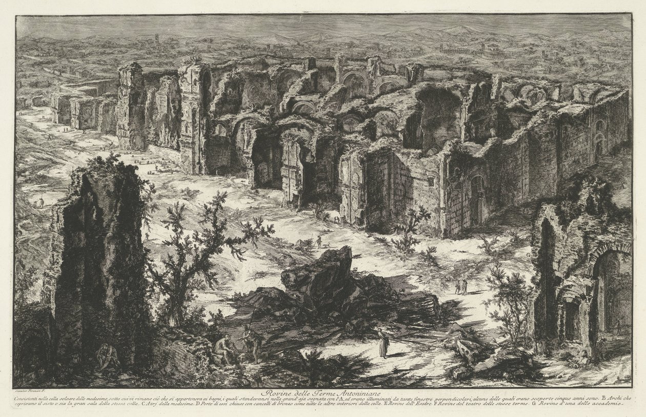 Termas de Caracalla en Roma Ruinas de las Termas de Antonino (título sobre el objeto) Gezichten op Rome (título de la serie) Vistas de Roma diseñadas y grabadas por el arquitecto Giambattista Piranesi Ve (nez) iano (título de la serie) de Giovanni Battista Piranesi