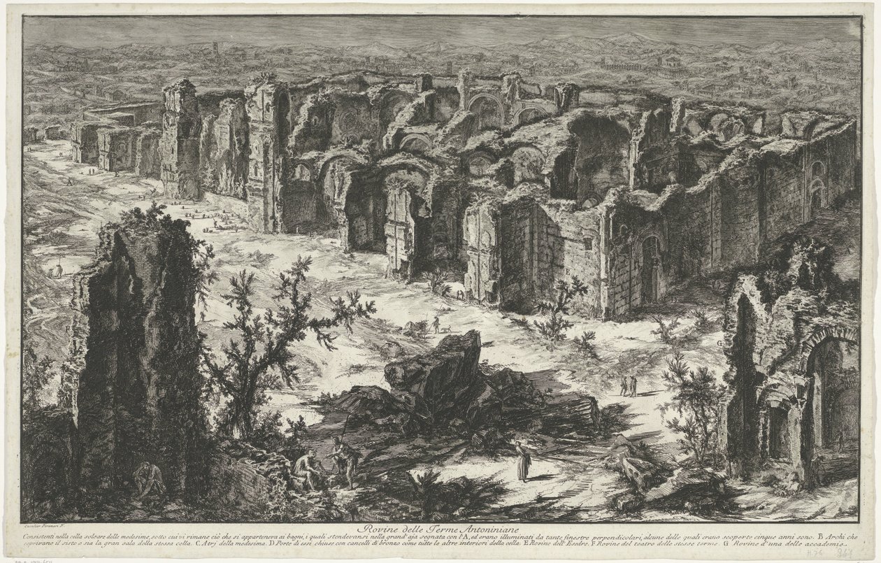 Termas de Caracalla en Roma Ruinas de las Termas de Antonino (título sobre el objeto) Gezichten op Rome (título de la serie) Vistas de Roma diseñadas y grabadas por el arquitecto Giambattista Piranesi Ve (nez) iano (título de la serie) de Giovanni Battista Piranesi