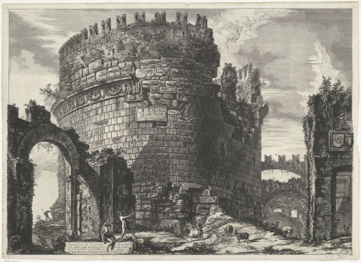 Tombe van Caecilia Metella te Roma Tumba de Cecilia Metell (...) (título sobre objeto) Gezichten op Rome (título de la serie) Vistas de Roma diseñadas y grabadas por el arquitecto Giambattista Piranesi Ve (nez) iano (título de la serie) de Giovanni Battista Piranesi