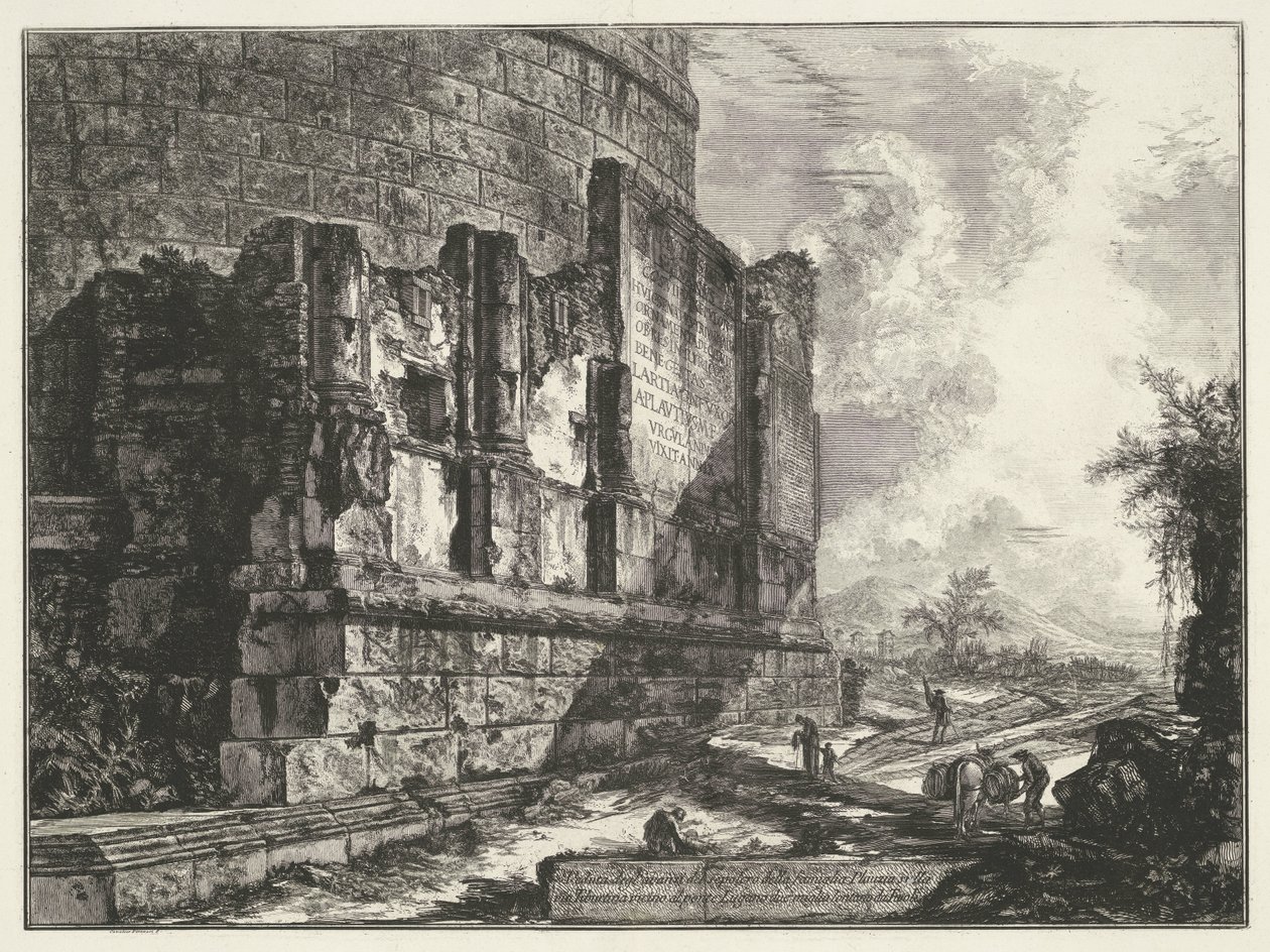 Tumbas van Plautius Lucanus Vista de los restos de la tumba de la familia Plauzia en via Tiburtina, cerca del puente de Lugano, a dos millas de Tivoli (título sobre el objeto) Gezichten op Rome (título de la serie) Vistas de Roma diseñadas y grabadas por G de Giovanni Battista Piranesi