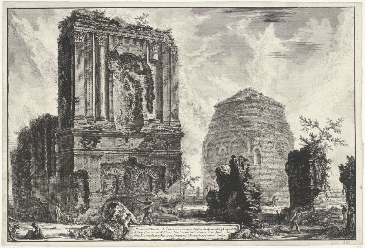 Tombes van Licinianus Piso en de Cornelius familia langs de Via Appia Gezichten op Rome (título de la serie) Vistas de Roma diseñadas y grabadas por el arquitecto Giambattista Piranesi Ve (nez) iano (título de la serie) de Giovanni Battista Piranesi