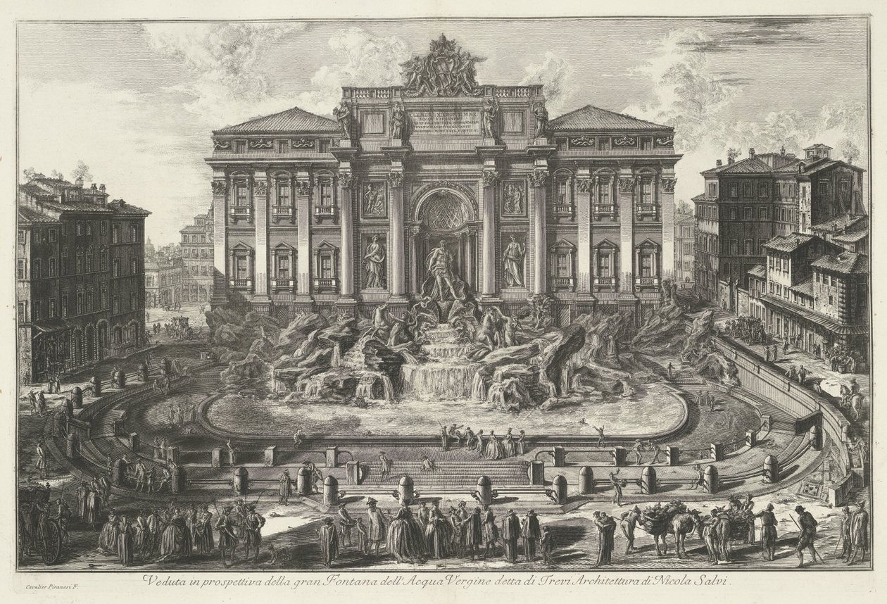 Trevifontein en Roma Vista en perspectiva de la gran Fontana dell