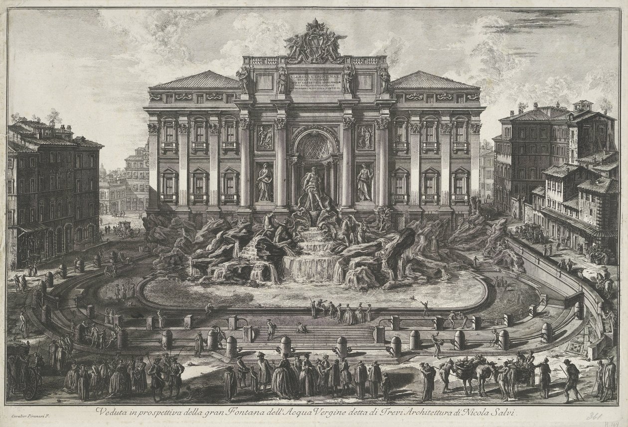 Trevifontein en Roma Vista en perspectiva de la gran Fontana dell