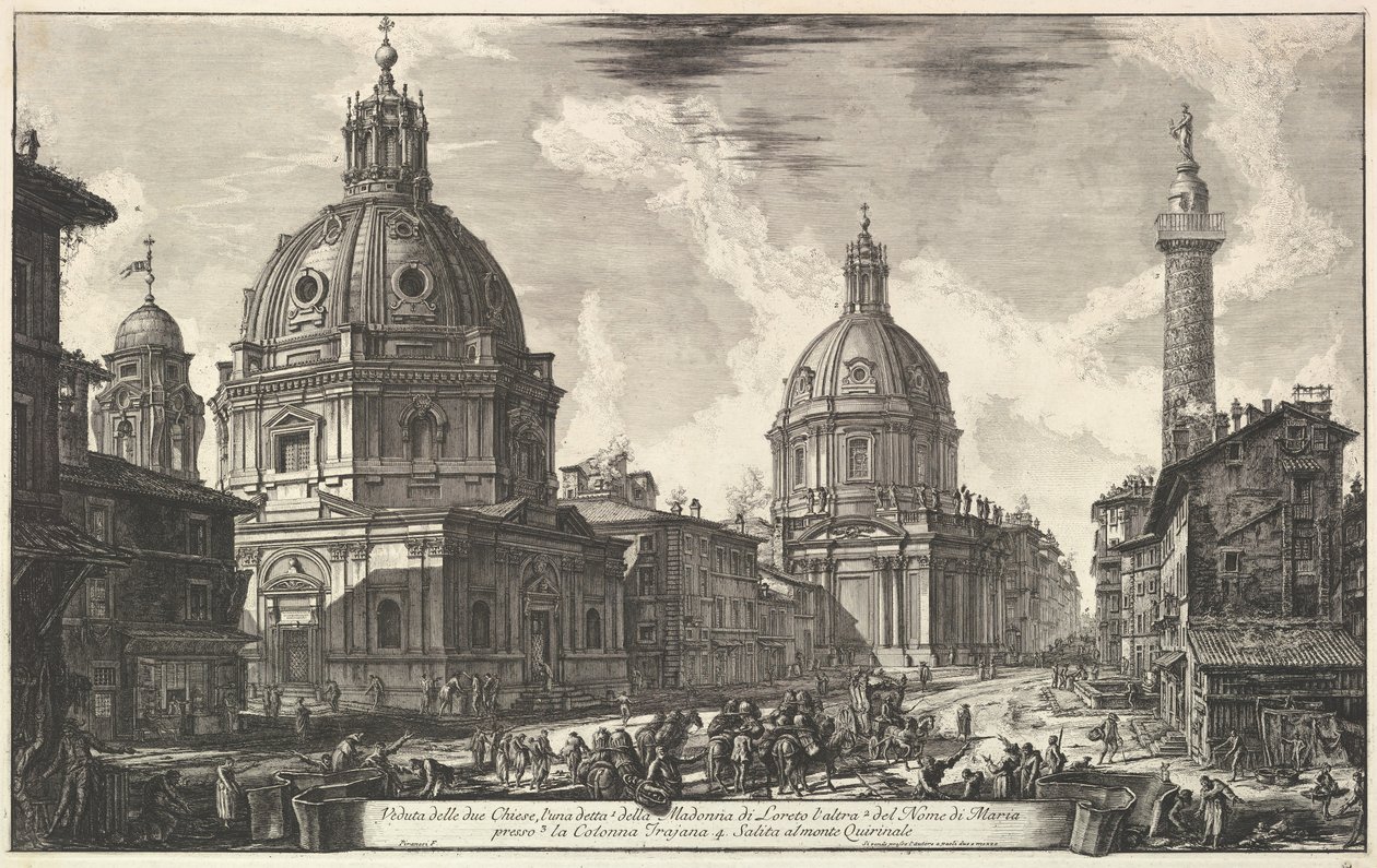 Dos iglesias cerca de la columna de Trajano, S. Maria di Loreto y Santísimo Nombre de María Ve..., ca. 1762 de Giovanni Battista Piranesi