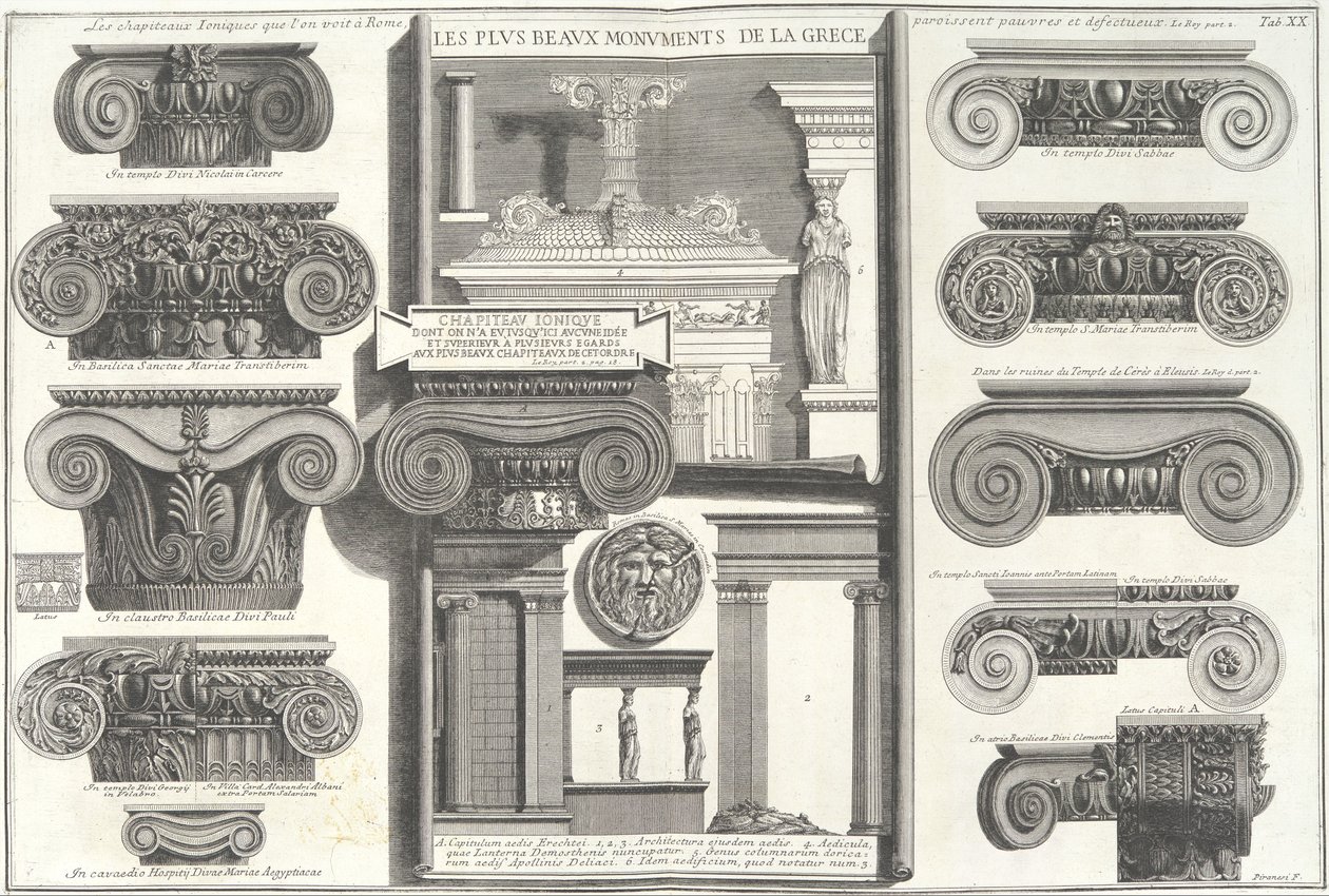 Varios capiteles jónicos romanos comparados con ejemplos griegos, mediados del siglo XVIII de Giovanni Battista Piranesi
