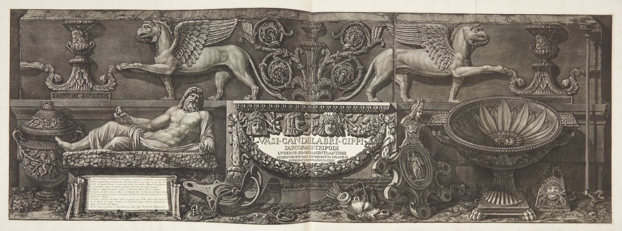 "Vasi, candelabri, cippi, sarcophagi ...", página del título del vol. I de Giovanni Battista Piranesi
