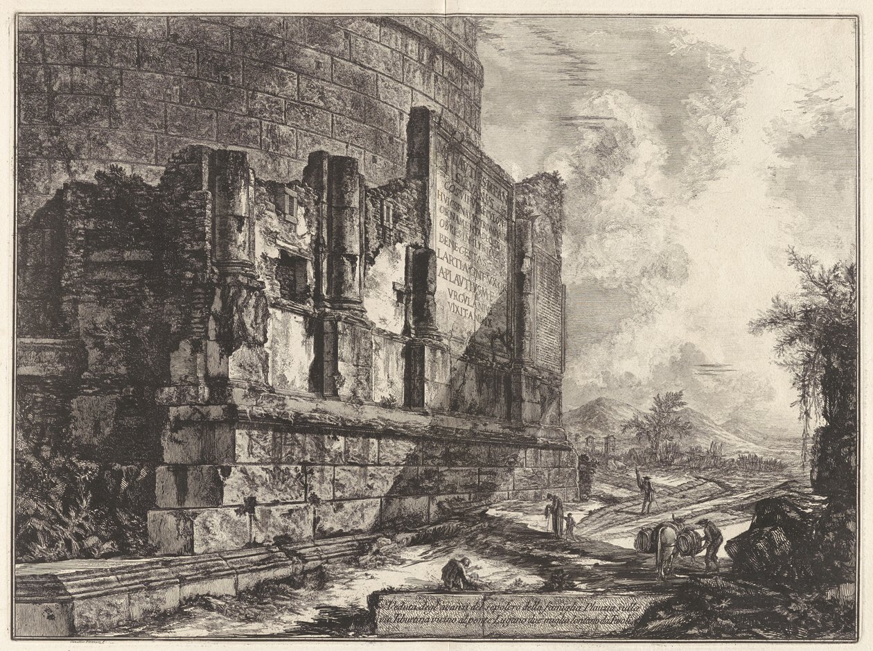 Vista de los restos de la tumba de la familia Plautia en la Via Tiburtina, cerca del Ponte Lugano, a dos millas de Tivoli, de Vedute di de Giovanni Battista Piranesi