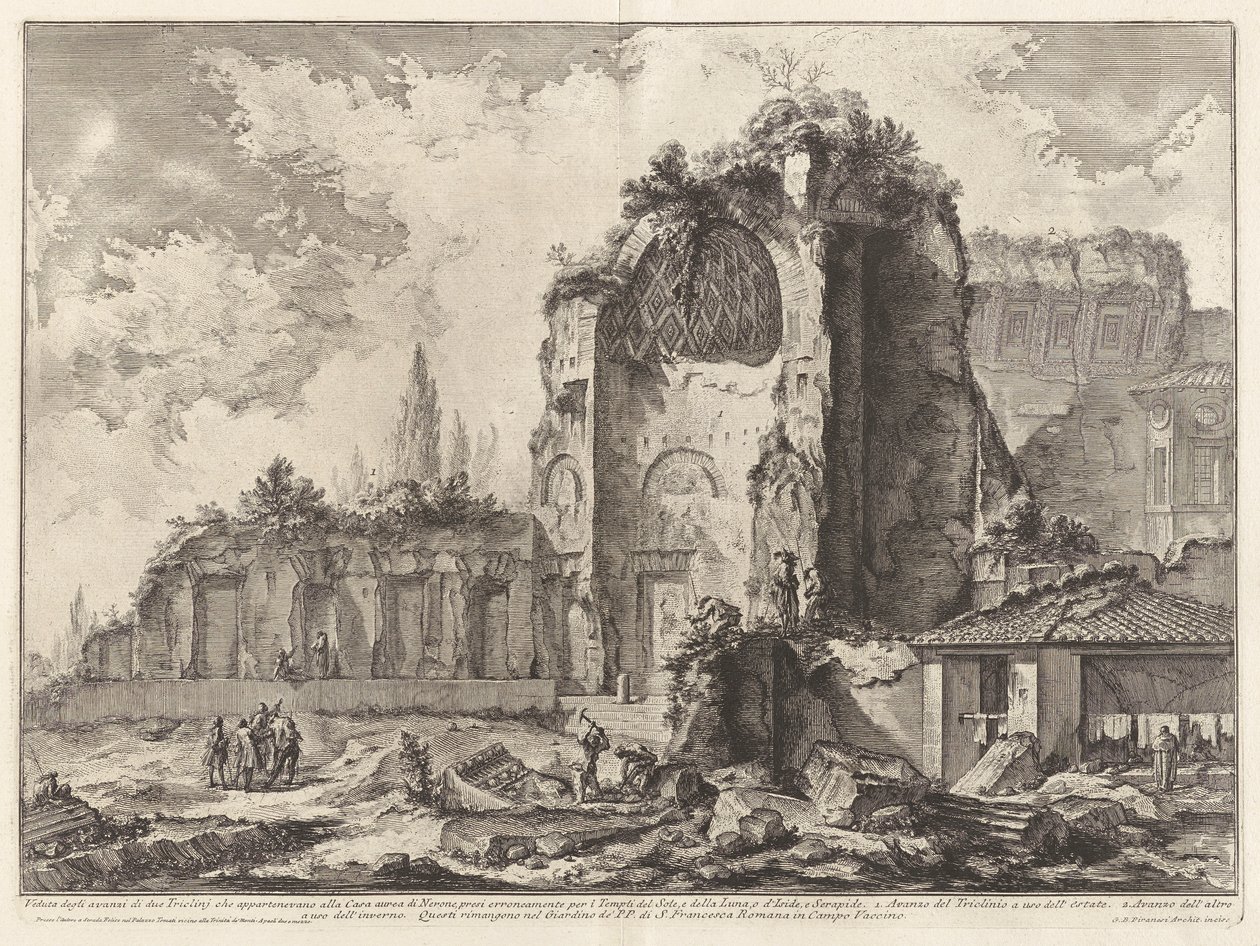 Vista de los restos de dos Triclini que pertenecieron a la Casa Dorada de Nerón de Giovanni Battista Piranesi