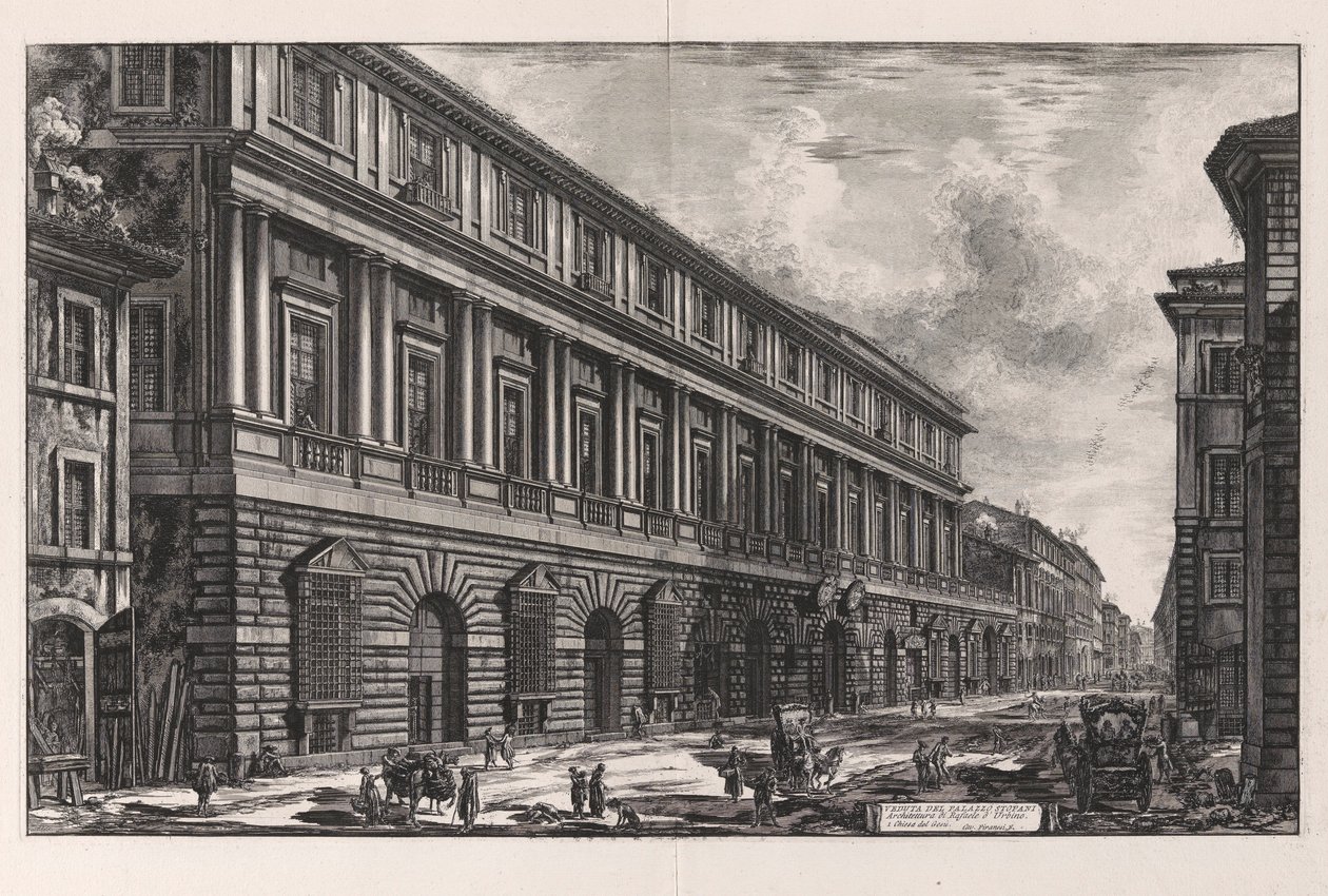 Vista del Palacio Stopani. Arquitectura por Rafaele d de Giovanni Battista Piranesi