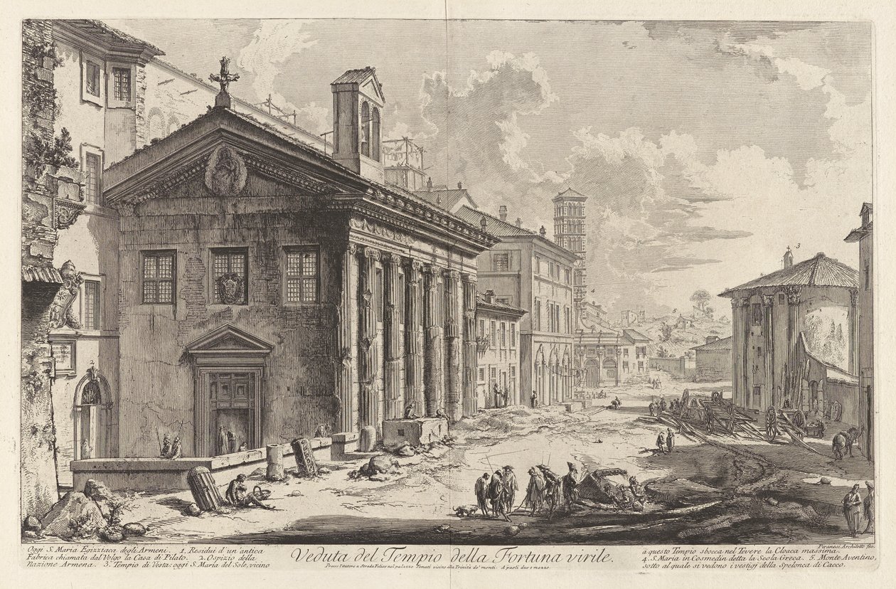 Vista del Templo de la fortuna varonil. Hoy S. Maria Egizziaca degli Armeni (Vista del Templo de Fortuna Virilis. Ahora la Iglesia armenia de Santa Maria Egizziaca [ahora se cree que es el templo de Portunus]), de Vedute di Roma (Vistas de Roma) de Giovanni Battista Piranesi