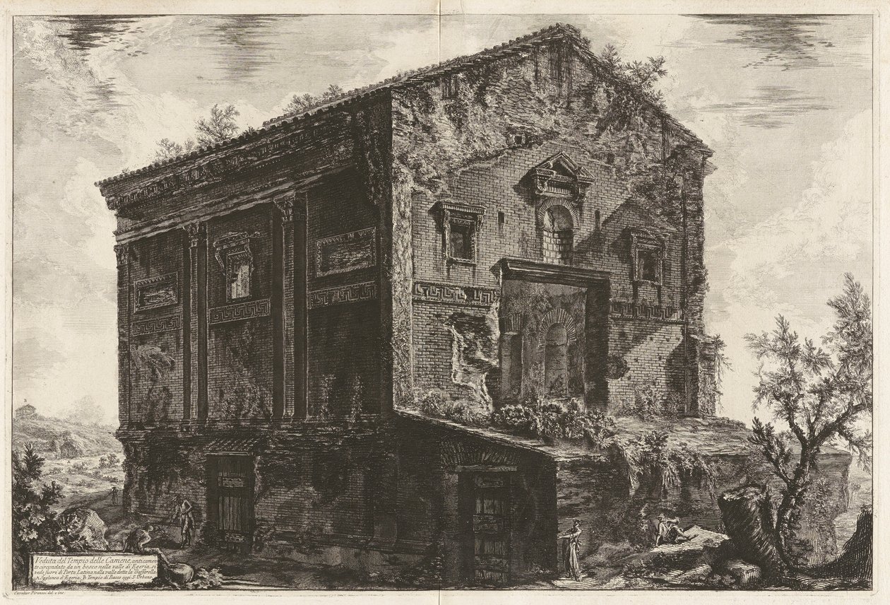 Vista del Templo de Camene en la antigüedad rodeado por un bosque en el valle de Egeria de Giovanni Battista Piranesi