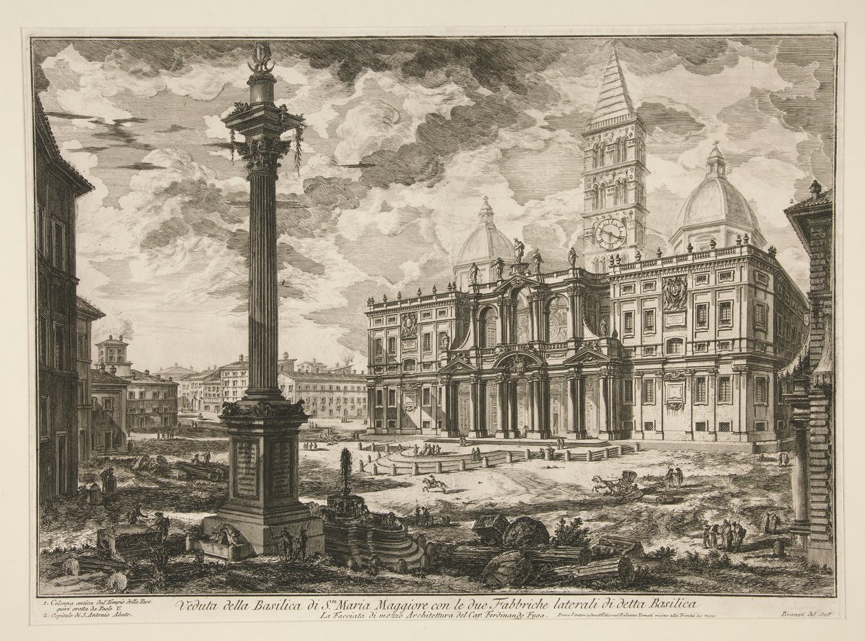 Vista de la Basílica de Santa. Maria Maggiore con las dos Fábricas laterales de dicha Basílica (Vista de la Basílica de S. Maria Maggiore con sus dos alas flanqueantes), de Vedute di Roma de Giovanni Battista Piranesi