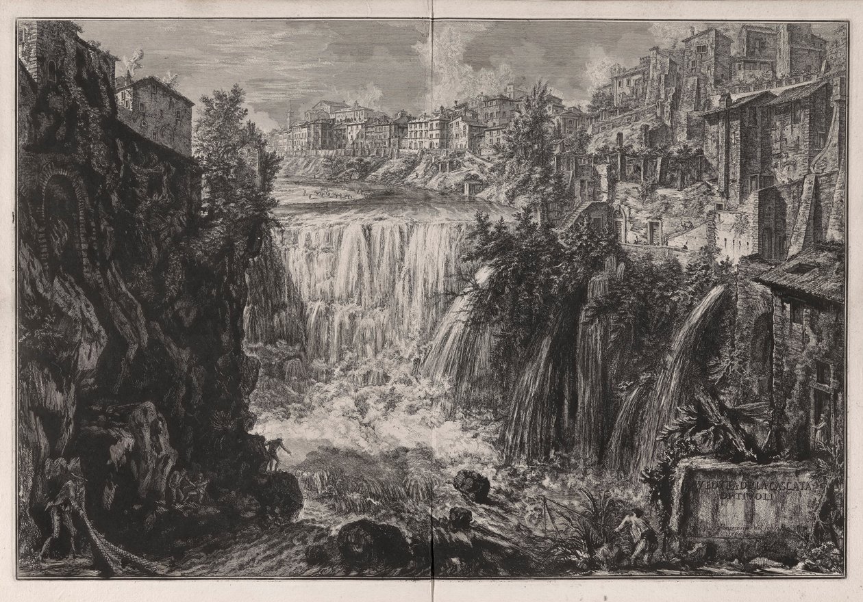 Veduta della Cascata di Tivoli (Vista de la cascada de Tivoli), de Vedute di Roma (Vistas de Roma) de Giovanni Battista Piranesi
