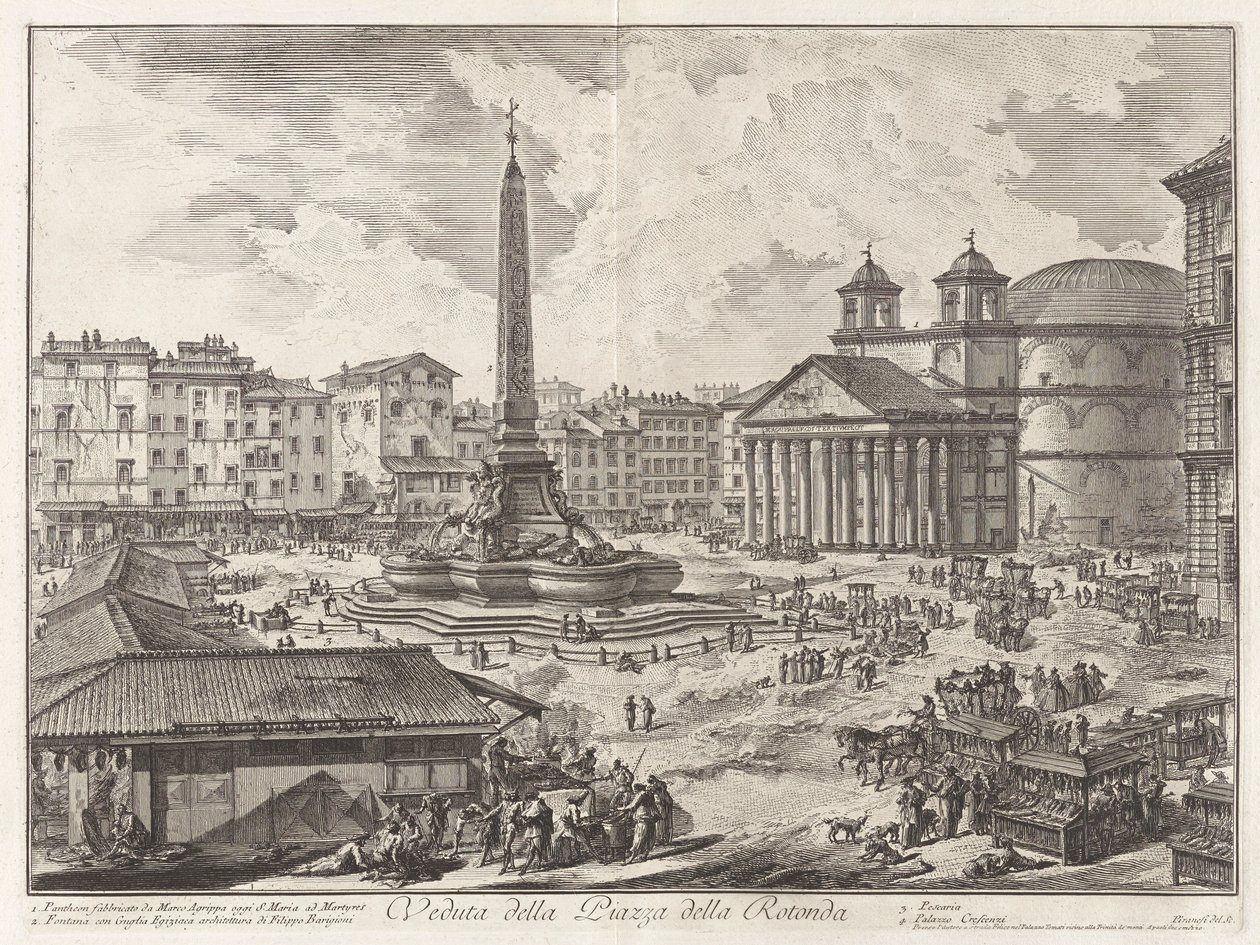 Veduta della Piazza della Rotunda (Vista de la Piazza della Rotonda [con el Panteón al fondo]), de Vedute di Roma (Vistas de Roma) de Giovanni Battista Piranesi