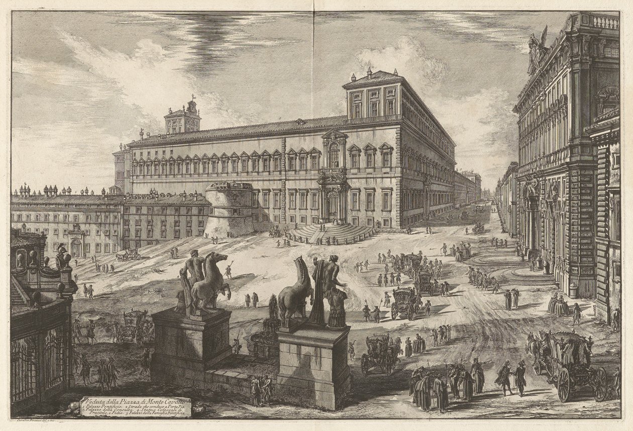 Vista de la Piazza di Monte Cavallo (Vista de la Piazza di Monte Cavallo [Piazza del Quirinale con el Palacio Quirinal en el centro]), de Vedute di Roma (Vistas de Roma) de Giovanni Battista Piranesi