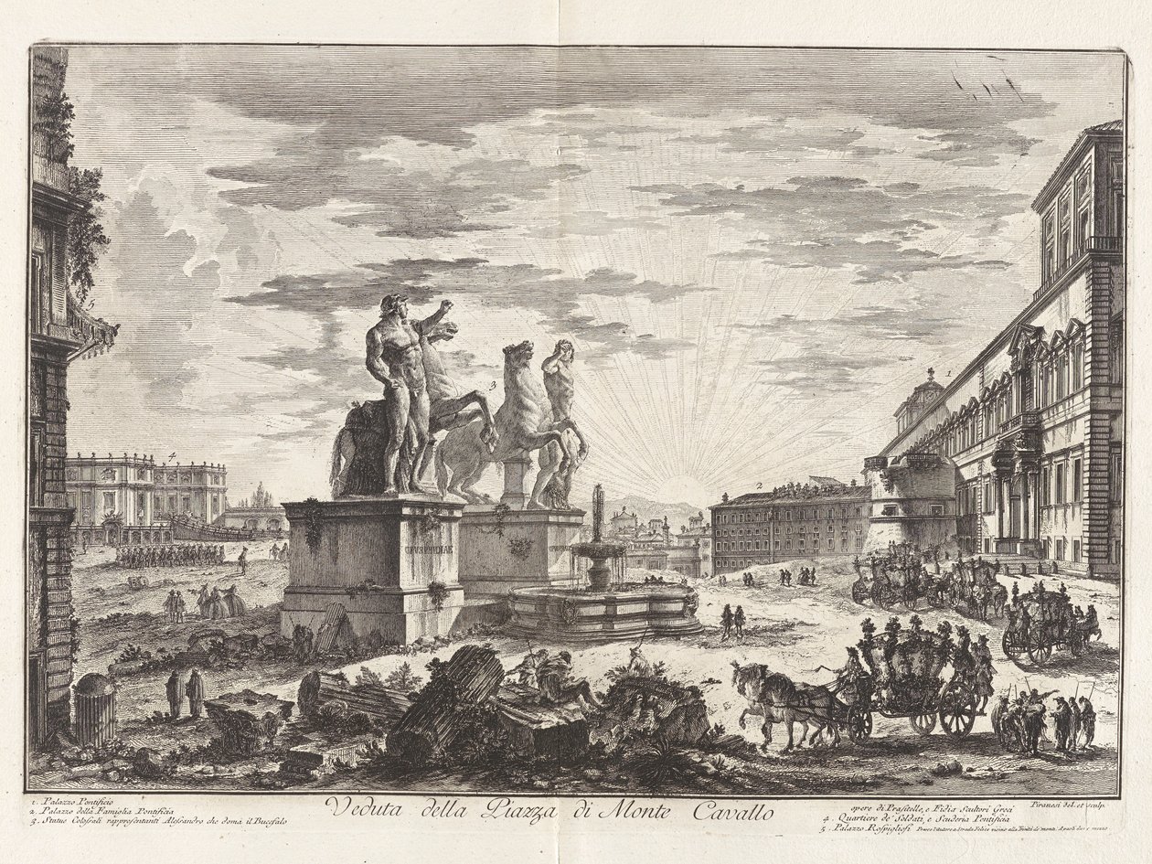Vista de la Piazza di Monte Cavallo (Vista de la Piazza di Monte Cavallo [ahora la Piazza del Quirinale con el Palacio del Quirinal]), de Vedute di Roma (Vistas de Roma) de Giovanni Battista Piranesi