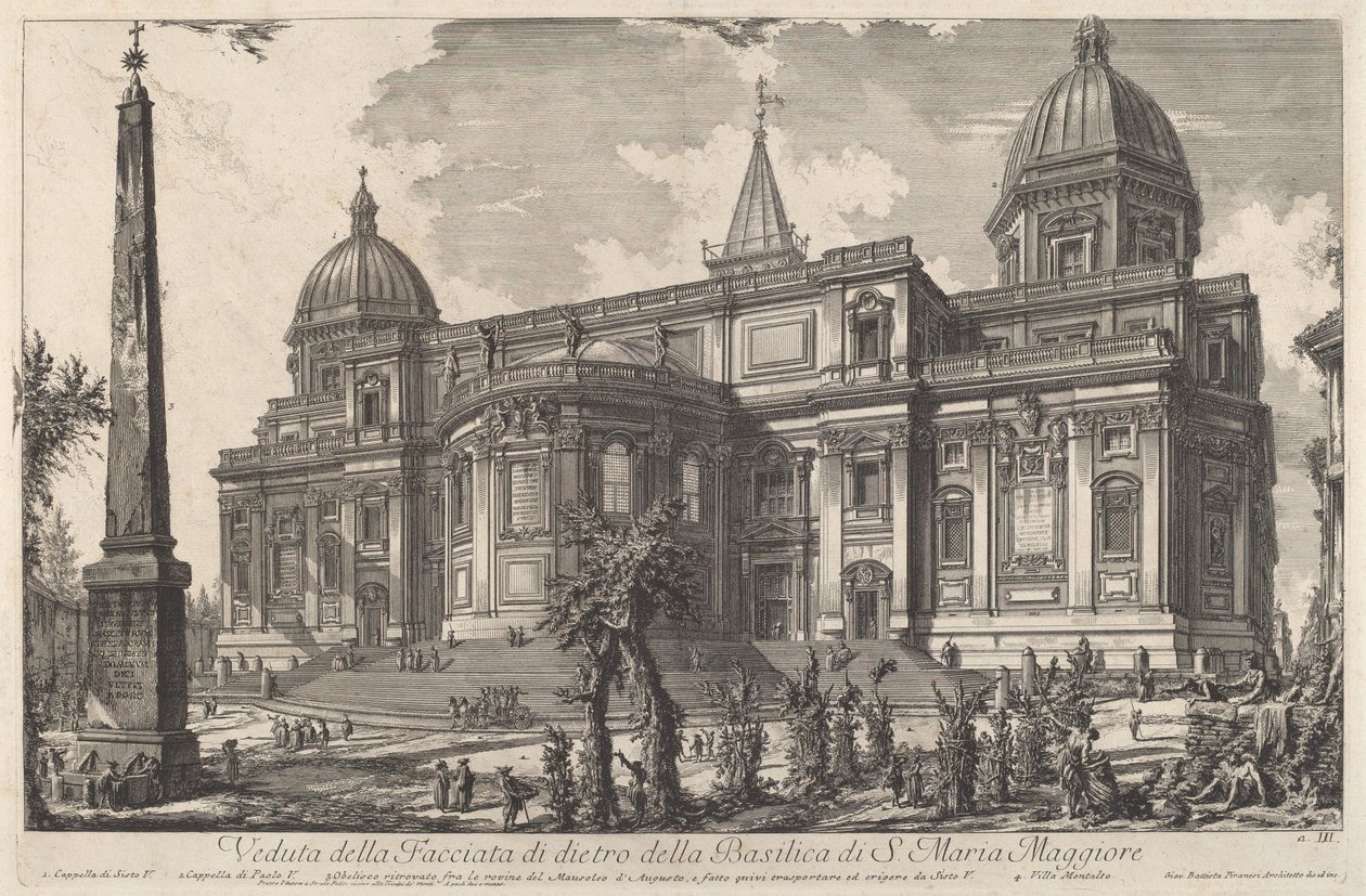 Vista de la fachada trasera de la Basílica de S. María la Mayor de Giovanni Battista Piranesi