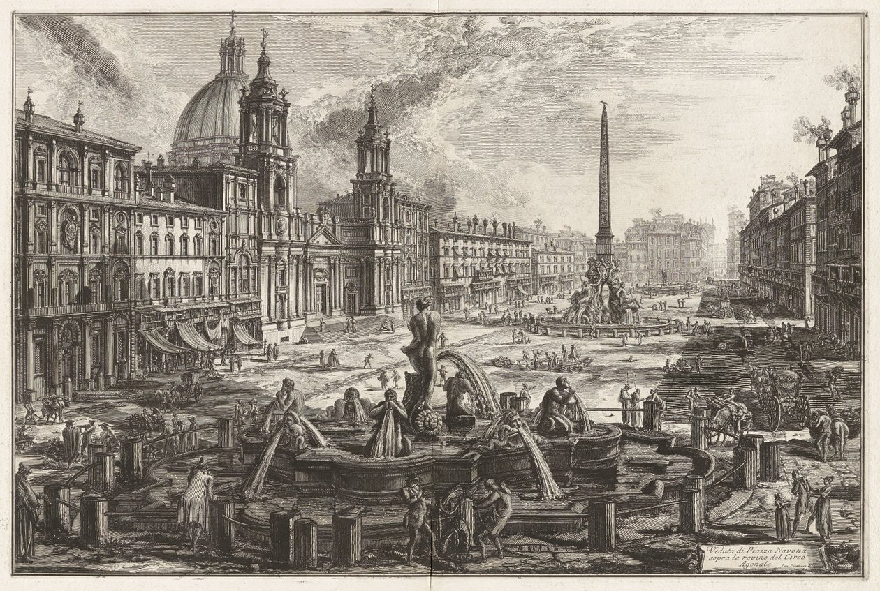Vista de la plaza Navona sobre las ruinas del Circo Agonal [Circo de Domiciano], de Vedute di Roma (Vistas de Roma) de Giovanni Battista Piranesi