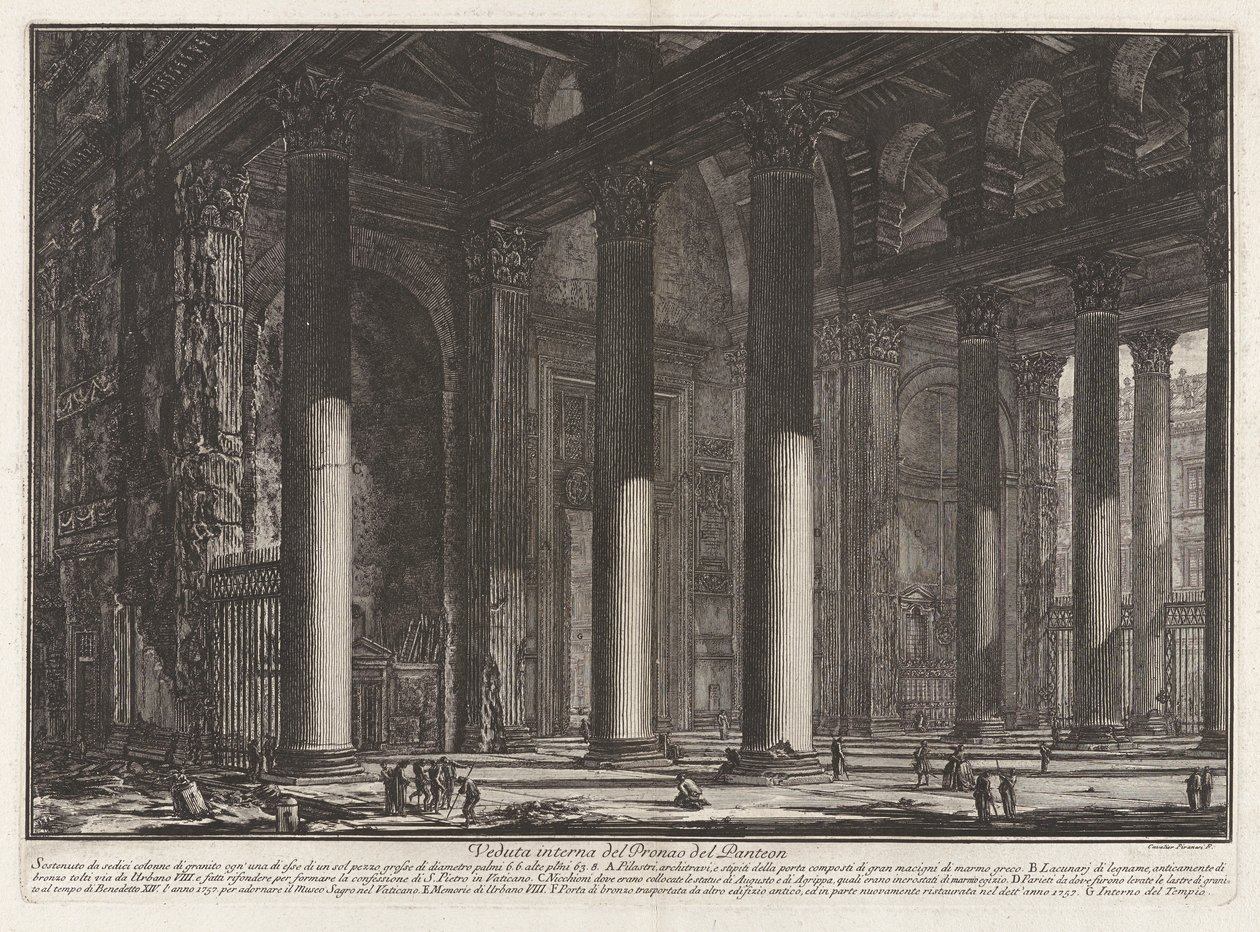 Vista interior del Pronaos del Panteón, de Vedute di Roma (Vistas de Roma) de Giovanni Battista Piranesi