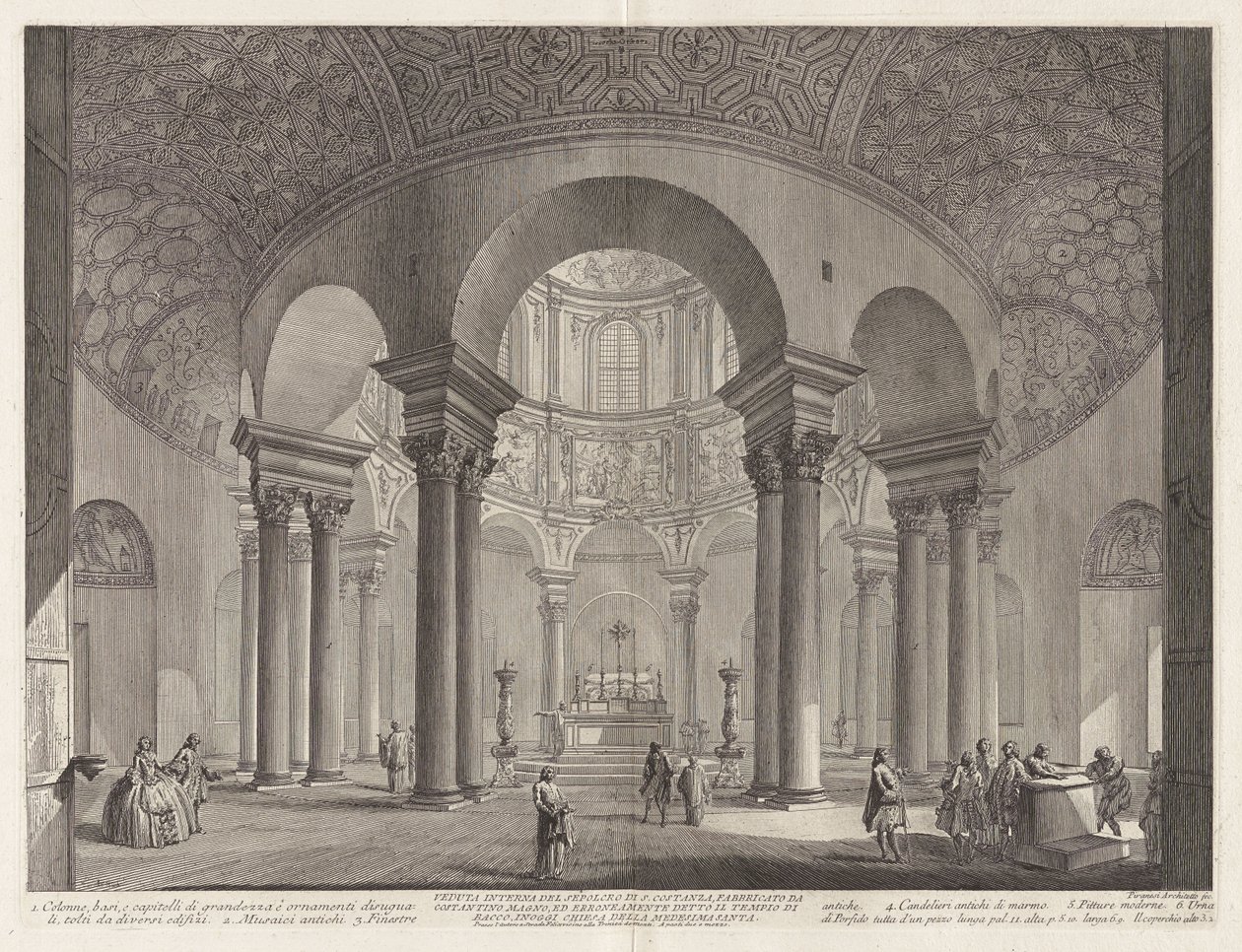 Vista interior del sepulcro de santa Constanza, construido por Constantino el Grande y erróneamente llamado templo de Baco, hoy iglesia de la misma santa de Giovanni Battista Piranesi
