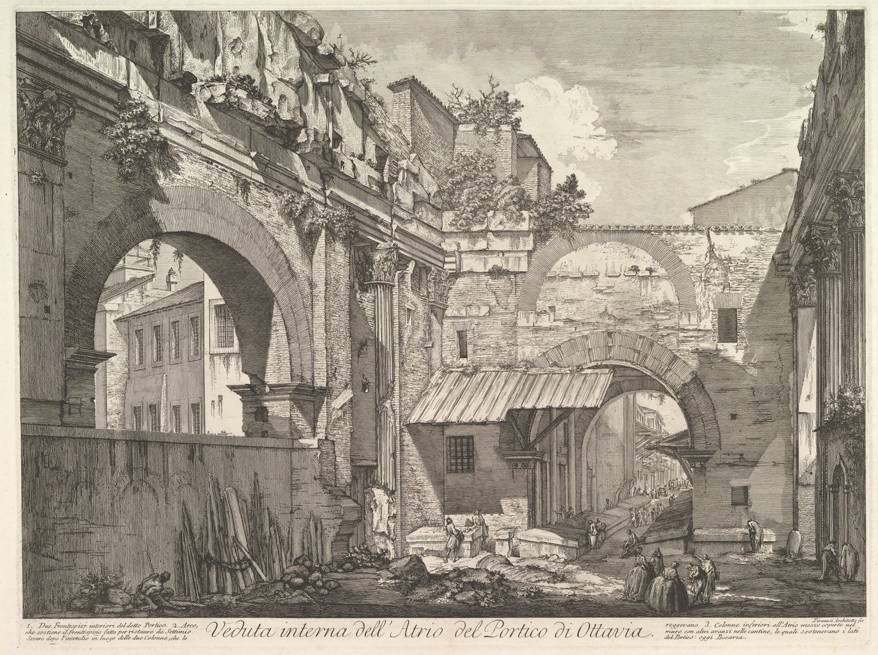 Vista interna del Atrio del Pórtico de Octavia de Giovanni Battista Piranesi