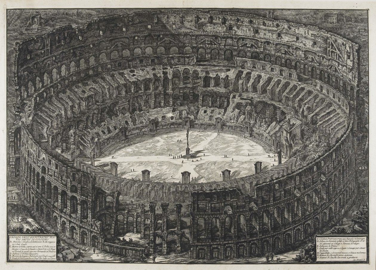 Vista del Anfiteatro Flavio, llamado el Coliseo, de "Vistas de Roma" de Giovanni Battista Piranesi