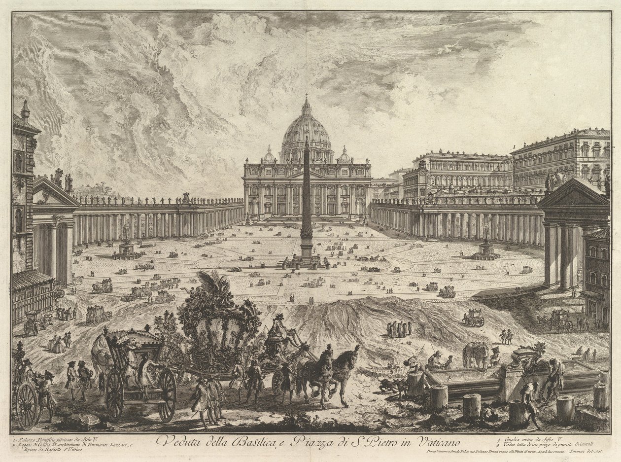 Vista de la basílica de San Pedro y la plaza del Vaticano, de Vedute di Roma (Vistas de Roma) de Giovanni Battista Piranesi