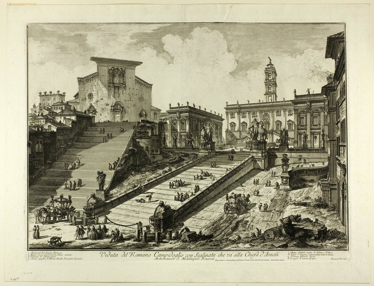 Vista de la colina Capitolina con las escaleras a la iglesia de S. Maria in Aracoeli, de Vistas de Roma de Giovanni Battista Piranesi