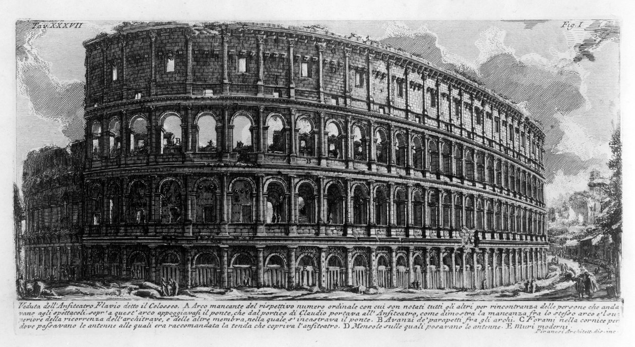 Vista del Coliseo (Colesseo) en Roma. Dibujo de Giovanni Piranesi (conocido como Piranese) (1720-1778). 1756 de Giovanni Battista Piranesi