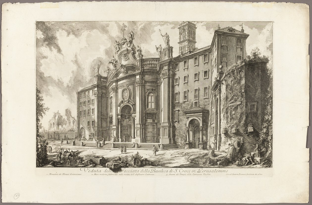 Vista de la fachada de la Basílica de S. Croce en Gerusalemme [la Santa Cruz en Jerusalén], de Vistas de Roma de Giovanni Battista Piranesi