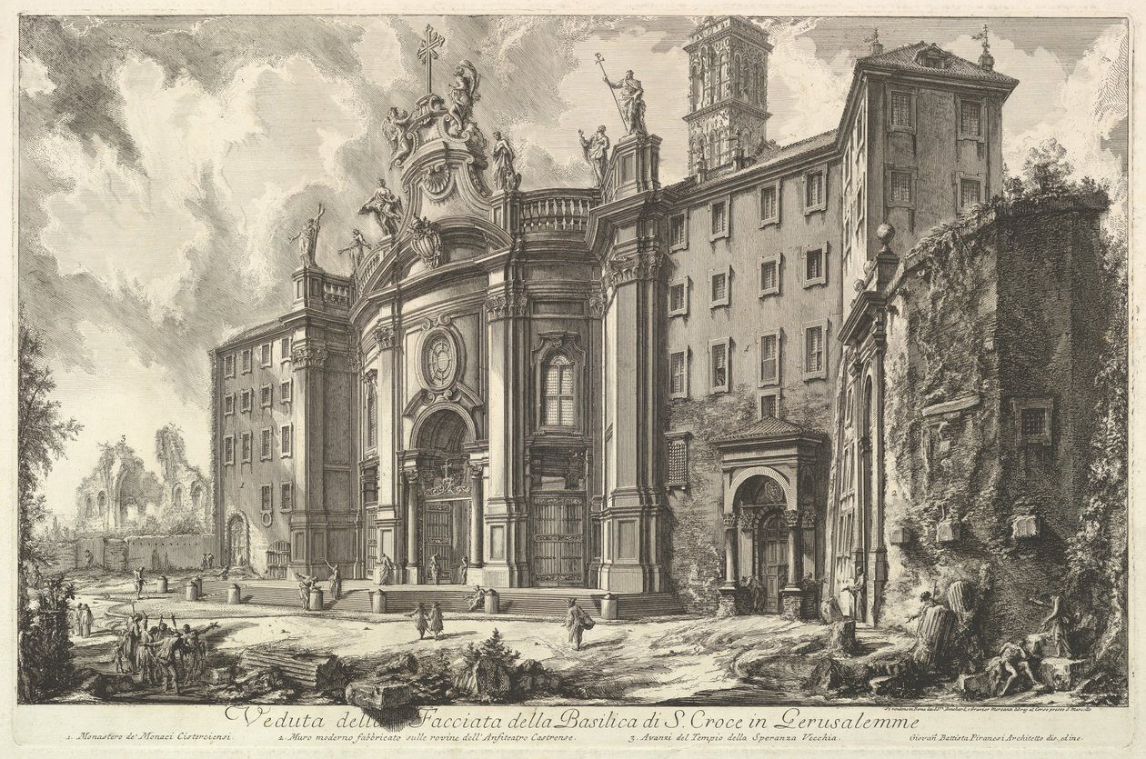 Vista de la fachada de la Basílica de S. Croce en Gerusalemme, ca. 1750 de Giovanni Battista Piranesi