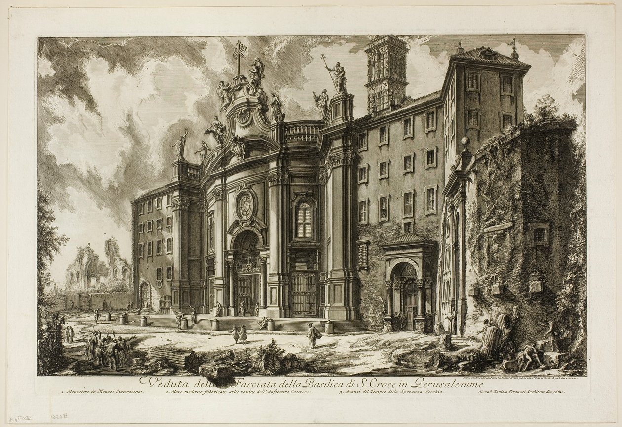 Vista de la fachada de la Basílica de S. Croce in Gerusalemme, de Vistas de Roma de Giovanni Battista Piranesi
