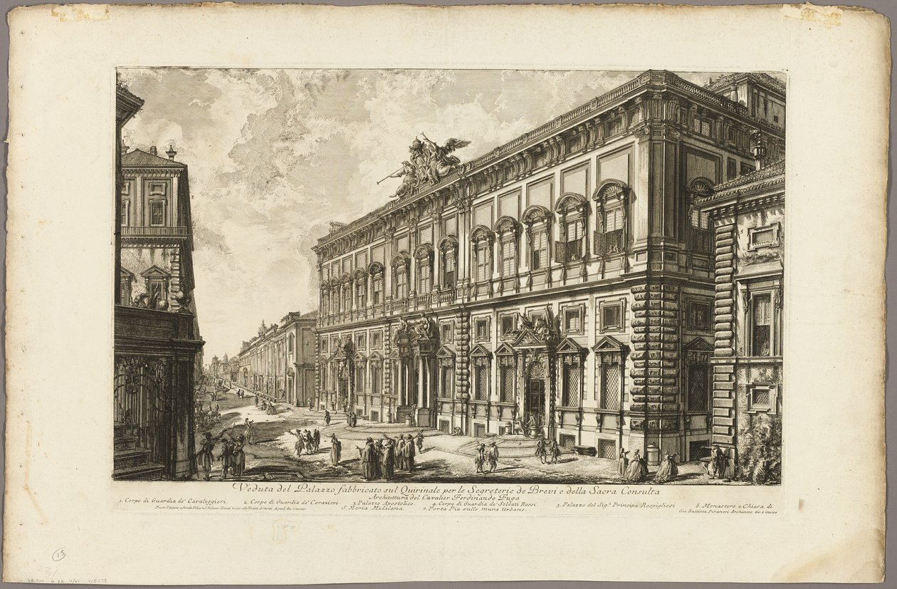 Vista del Palazzo della Consulta en el Quirinal que alberga la Secretaría Papal, de Vistas de Roma de Giovanni Battista Piranesi