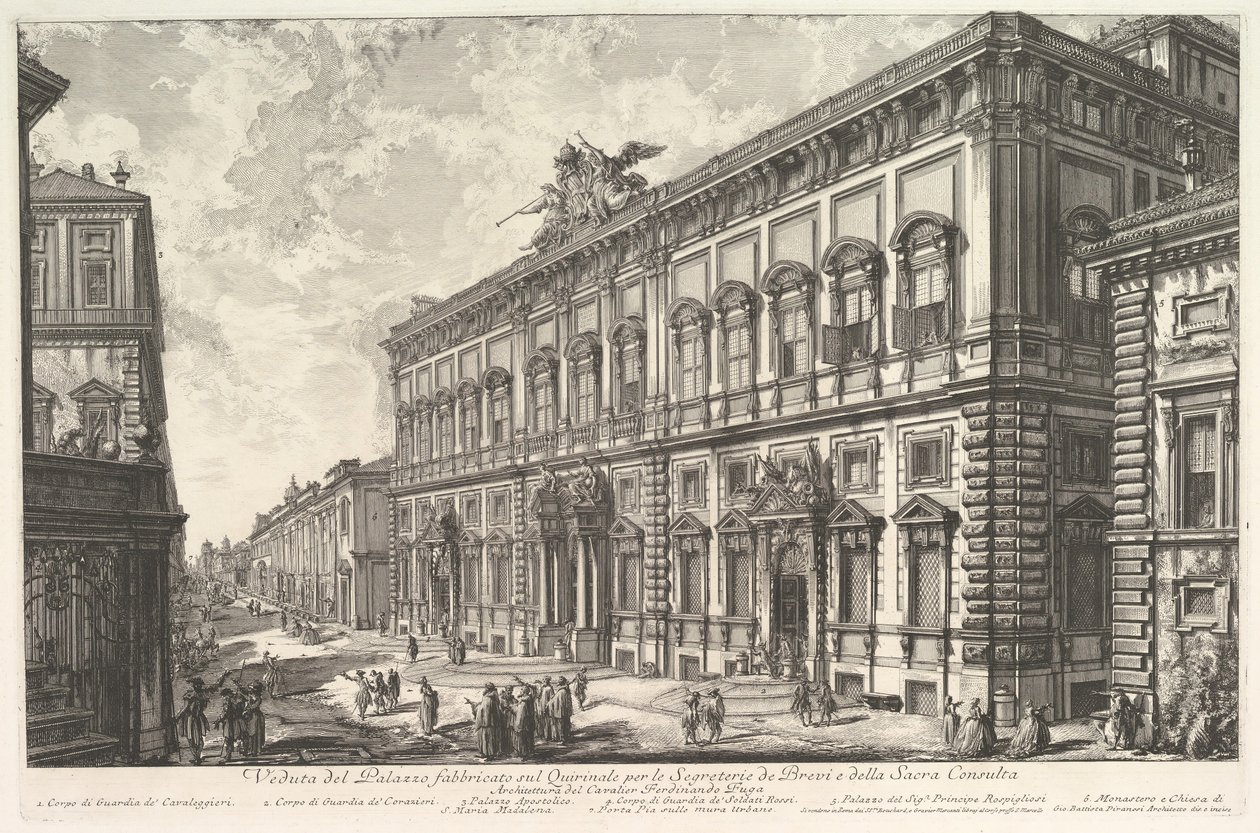 Vista del Palazzo della Consulta en el Quirinal albergando la Secretaría Papal, ca. 1760-78 de Giovanni Battista Piranesi