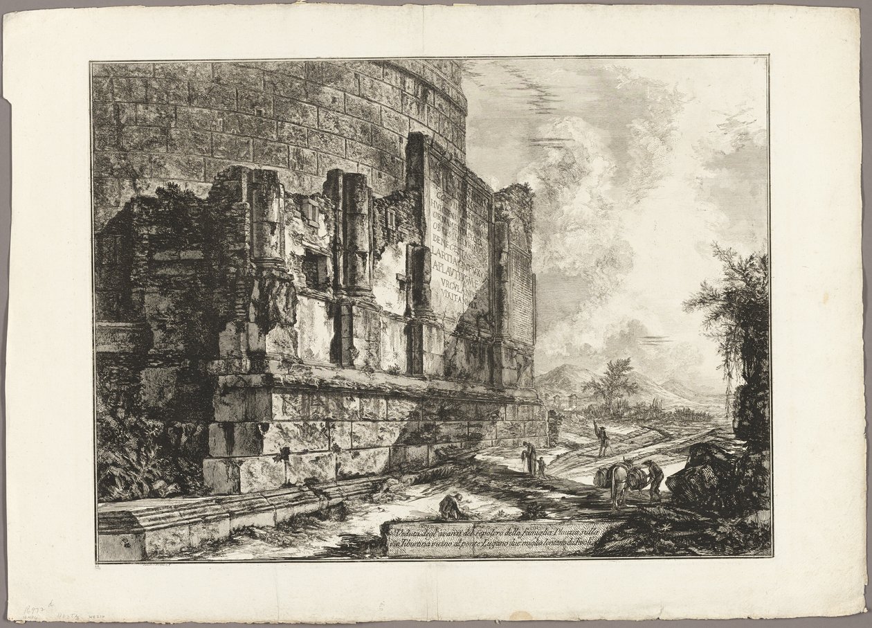 Vista de los restos de la tumba de los Plautii en la Via Tiburtina, cerca del Ponte Lugano, a dos millas de Tivoli, de Vistas de Roma de Giovanni Battista Piranesi