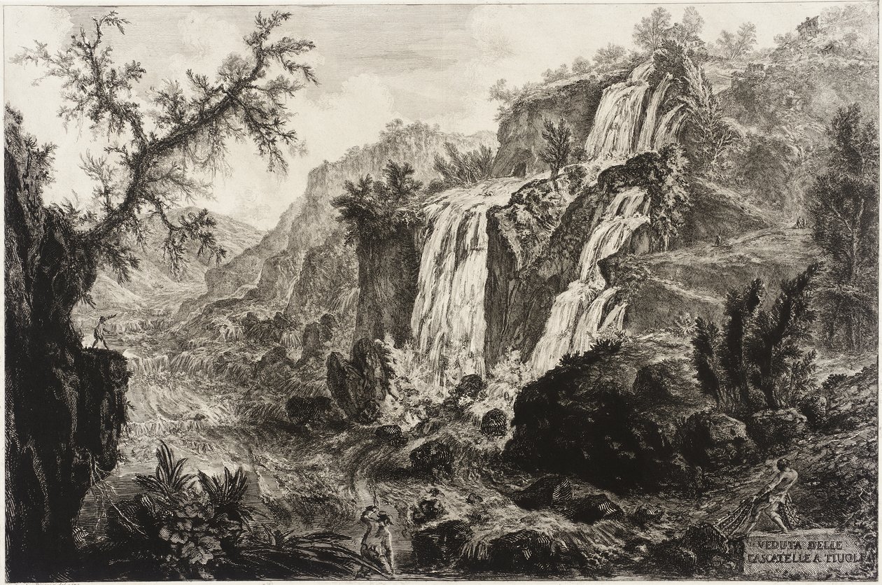 Vista de la pequeña cascada y los rápidos, Tívoli de Giovanni Battista Piranesi