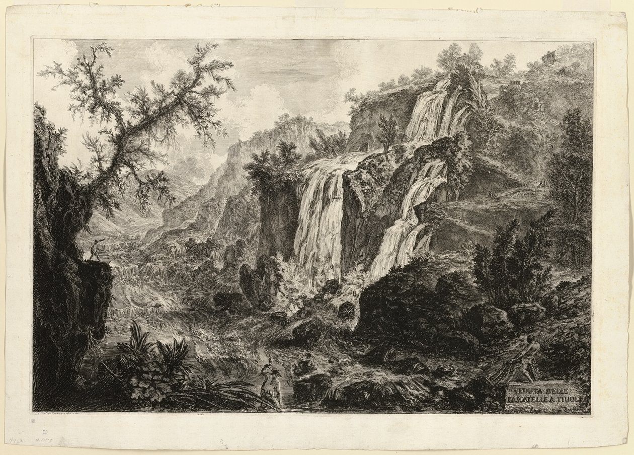 Vista de la pequeña cascada y rápidos, Tivoli, de Vistas de Roma de Giovanni Battista Piranesi