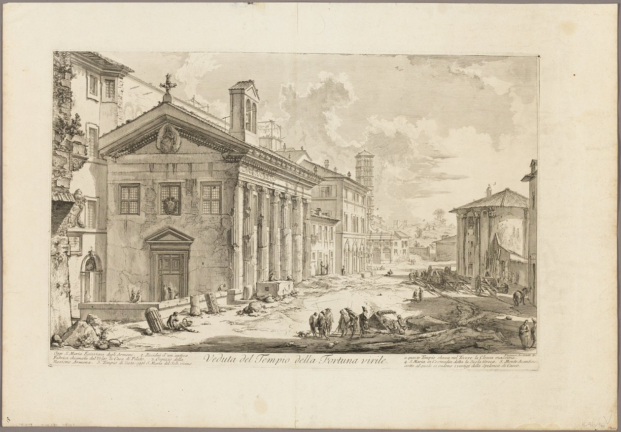 Vista del Templo de Fortuna Virilis. Ahora la iglesia armenia de S. Maria Egizziaca, de Vistas de Roma de Giovanni Battista Piranesi