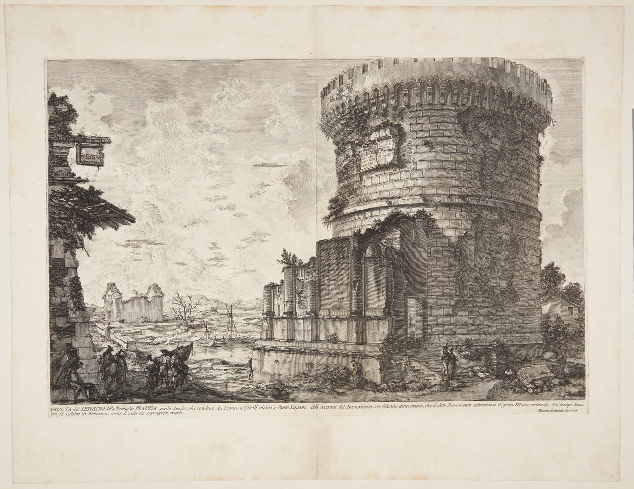 Vista de la tumba de los Plautii en el camino que va de Roma a Tívoli cerca del Puente Lugano de Giovanni Battista Piranesi