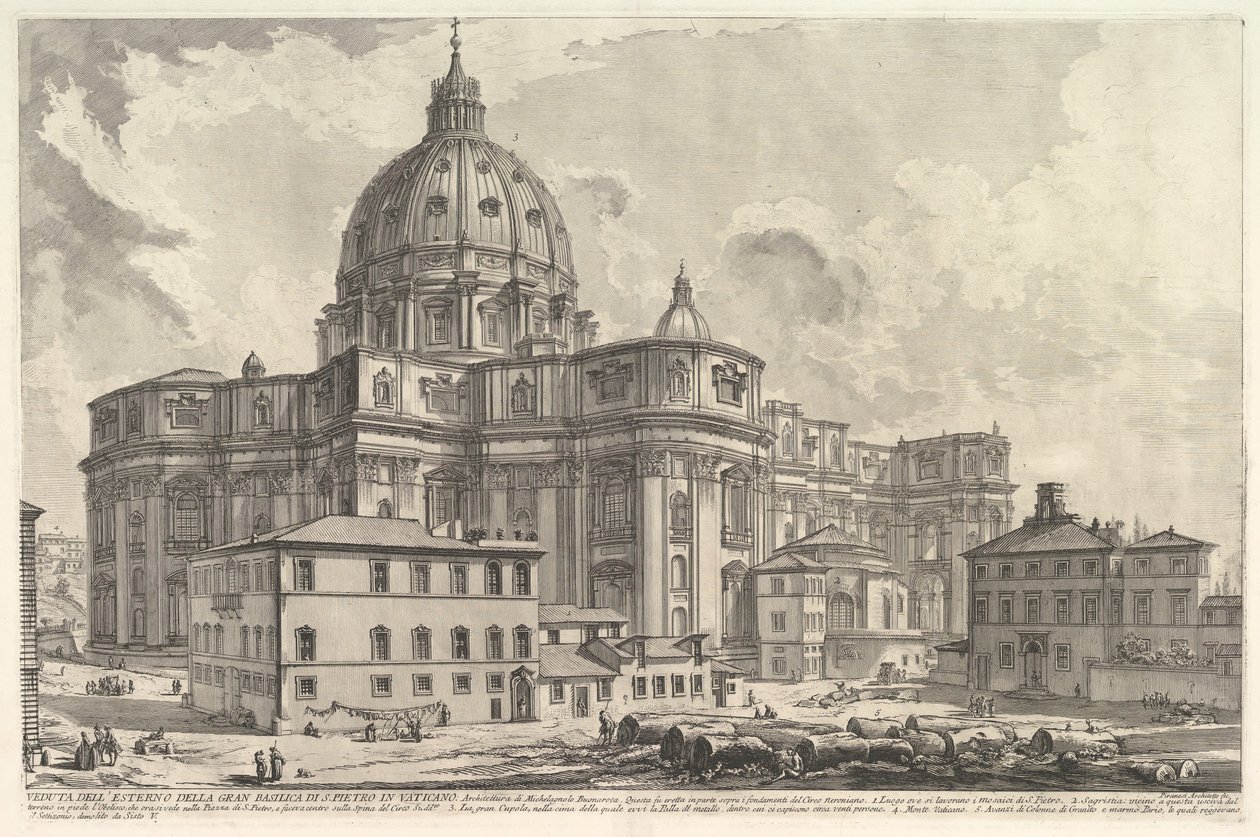 Vista del exterior de la Basílica de San Pedro en el Vaticano, de Vedute di Roma, ca. 1748 de Giovanni Battista Piranesi