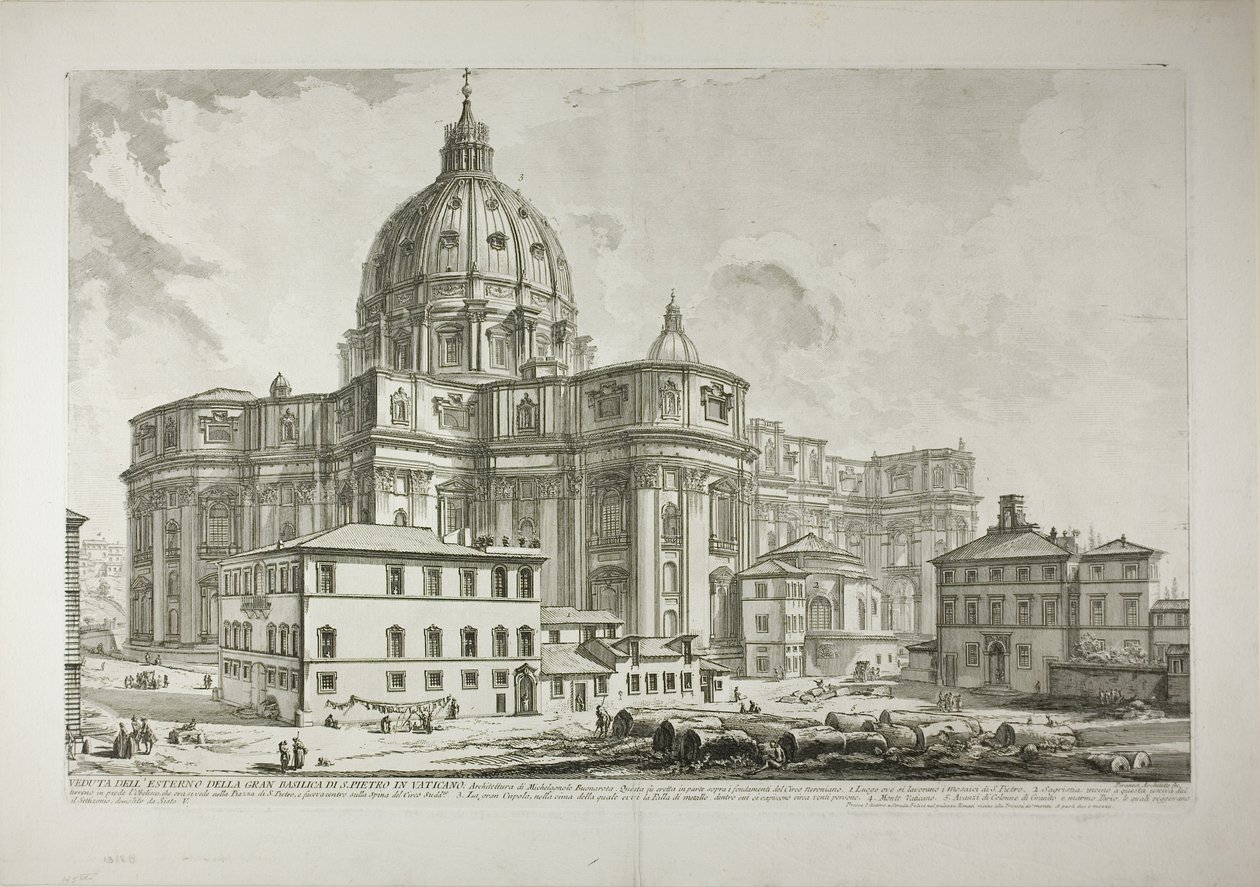 Vista del exterior de la Basílica de San Pedro en el Vaticano, de Vistas de Roma de Giovanni Battista Piranesi