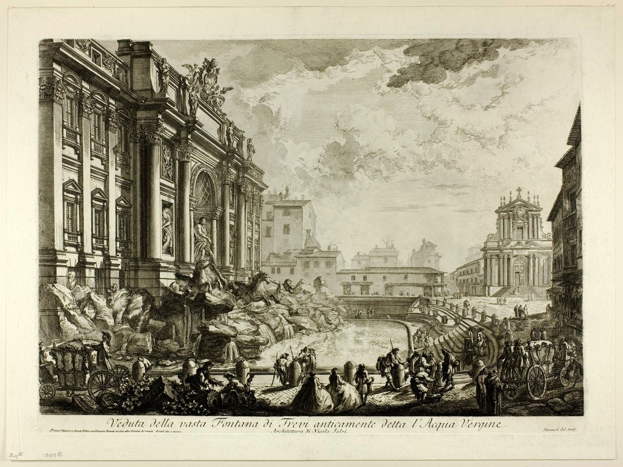 Vista de la gran Fuente de Trevi, antiguamente llamada Acqua Vergine, de Vistas de Roma de Giovanni Battista Piranesi