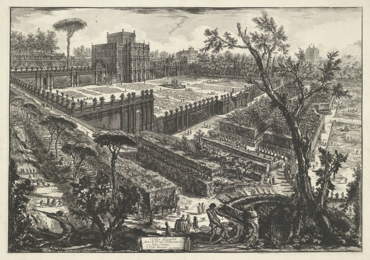 Villa Doria Pamphili te Roma Villa Panfili fuera de Porta S. Pancrazio (título sobre objeto) Gezichten op Rome (título de la serie) Vistas de Roma diseñadas y grabadas por el arquitecto Giambattista Piranesi Ve (nez) iano (título de la serie) de Giovanni Battista Piranesi