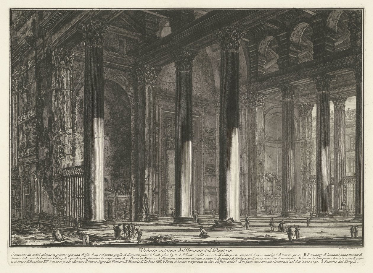 El Panteón de Roma
Vista interior del Pronao del Panteón (título en el objeto)
Gezichten op Rome (título de la serie)
Vistas de Roma dibujadas y grabadas por Giambattista Piranesi arquitecto Ve(nez)iano (título de la serie) de Giovanni Battista Piranesi
