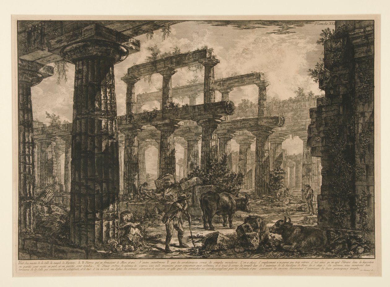 ¿Visto? de los restos de la cella del templo de Neptuno (Vista de los restos de la cella del templo de Neptuno), de Diferentes vistas de Giovanni Battista Piranesi