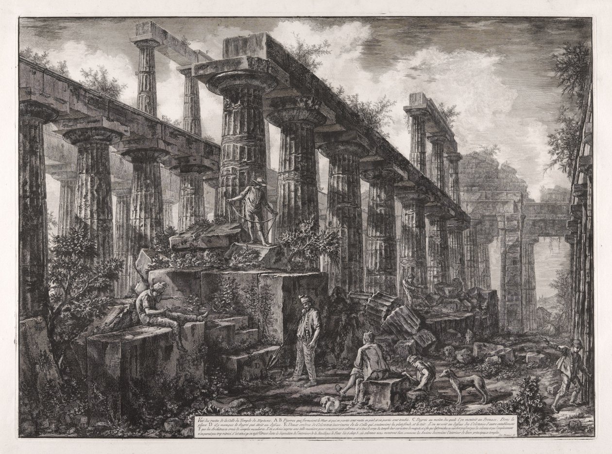 Vista de los restos de la cella del Templo de Neptuno, de Diferentes vistas de ... Pesto de Giovanni Battista Piranesi